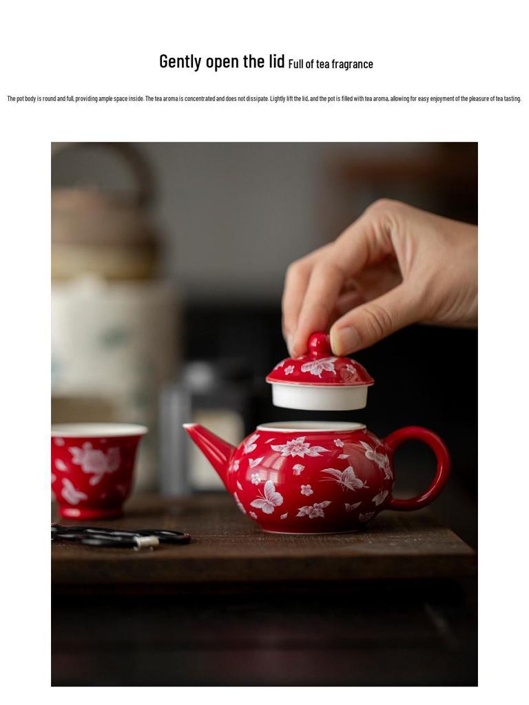 Red Xishi Ceramic Tea Pot - Elegant Chinese Style for Women, Single-Serve, Colored Glaze Design