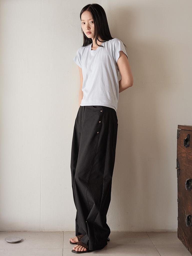 Piiipi Convertible Studded Wide/Curved Denim Pants_Black
