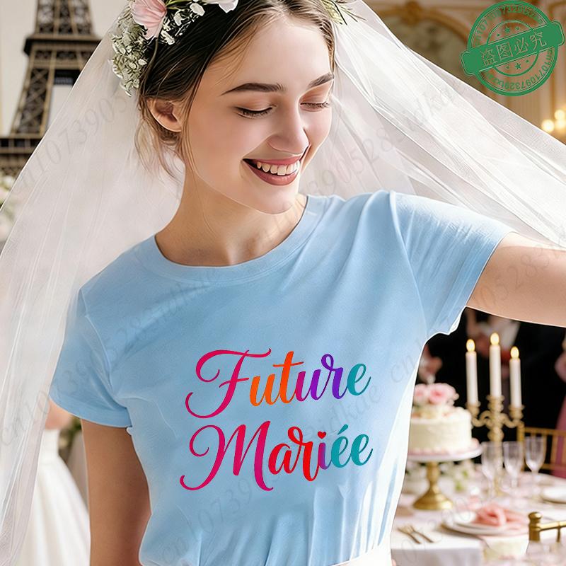 French Girl Bachelorette EVJF Party T-Shirts Future Bride Team Rainbow Gradient Graphic Short Sleeve Tees for Bridal Shower