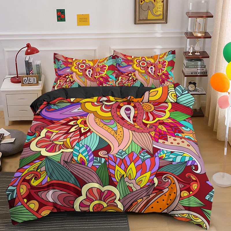 Psychedelic Boho Luxury Bedding Set 2/3PCS With Pillowcase King Mandala Duvet Cover Queen Comforter Cover Polyester Quilt Cover