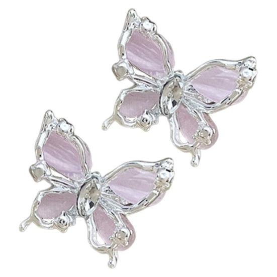 1 Pair Women Stud Earrings Double-layered 3D Butterfly Faux Opal Polished Anti-slip Ear Studs Prom Dating Party Ear Jewelry