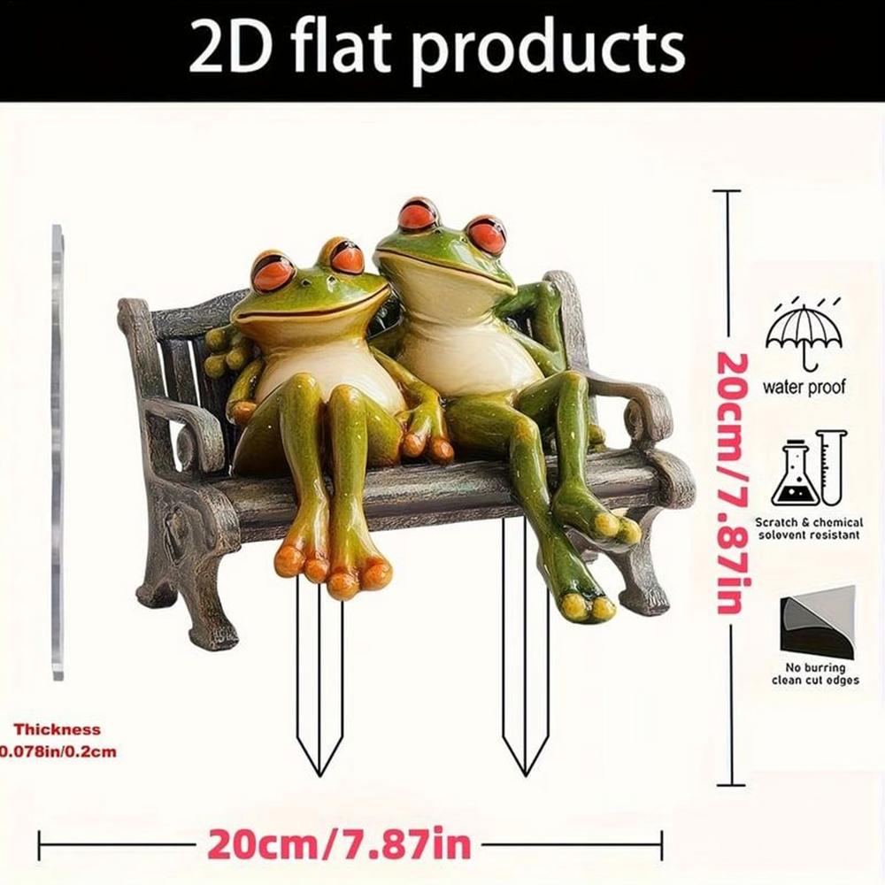 

20x20cm Home Frog Decor 2D Flat Acrylic Frog Couple Bench Sculpture Statues Figurines Ornaments For Porch Backyard Bookshelf