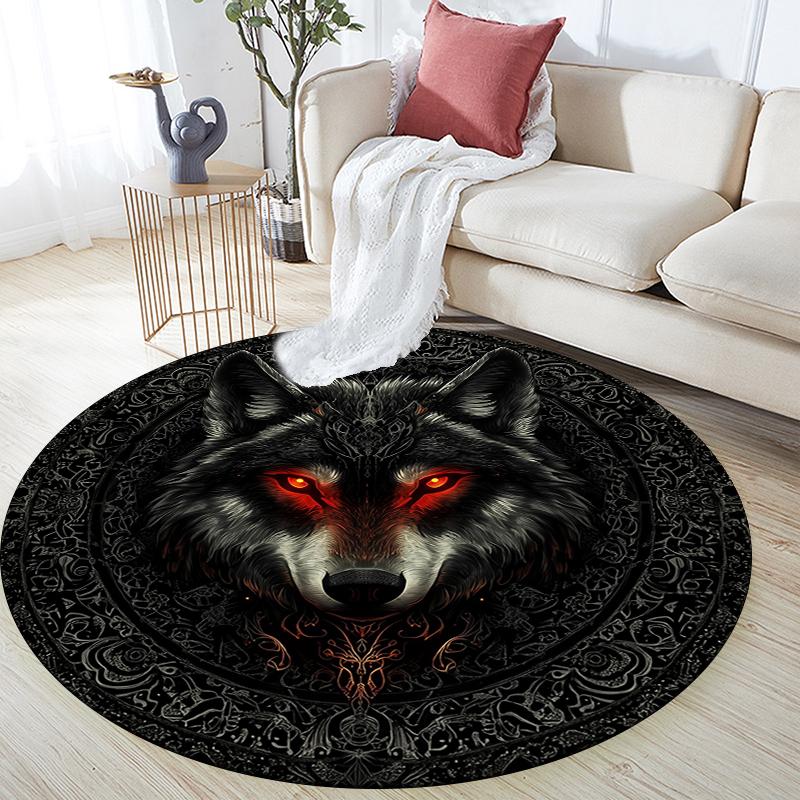 Fierce Wolf pattern round rug,Carpet Rug for Living Room Bedroom Sofa Playroom Decor,Non-slip Floor Mat,Holiday Gifts and Birthday Gifts