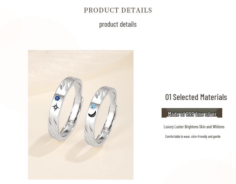Original Design 999 Sterling Silver Galaxy Couple Rings - Romantic Qixi Gift for Students