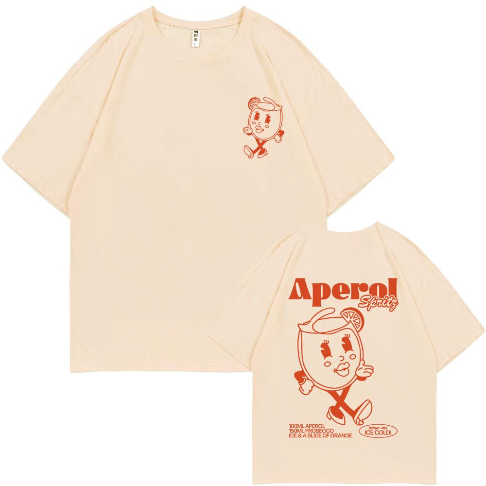 Funny Aperol Spritz Cocktail Graphic Tshirt Men Women Cute Vintage Cartoon Oversized T-shirts Men's Casual 100% Cotton Tee Shirt