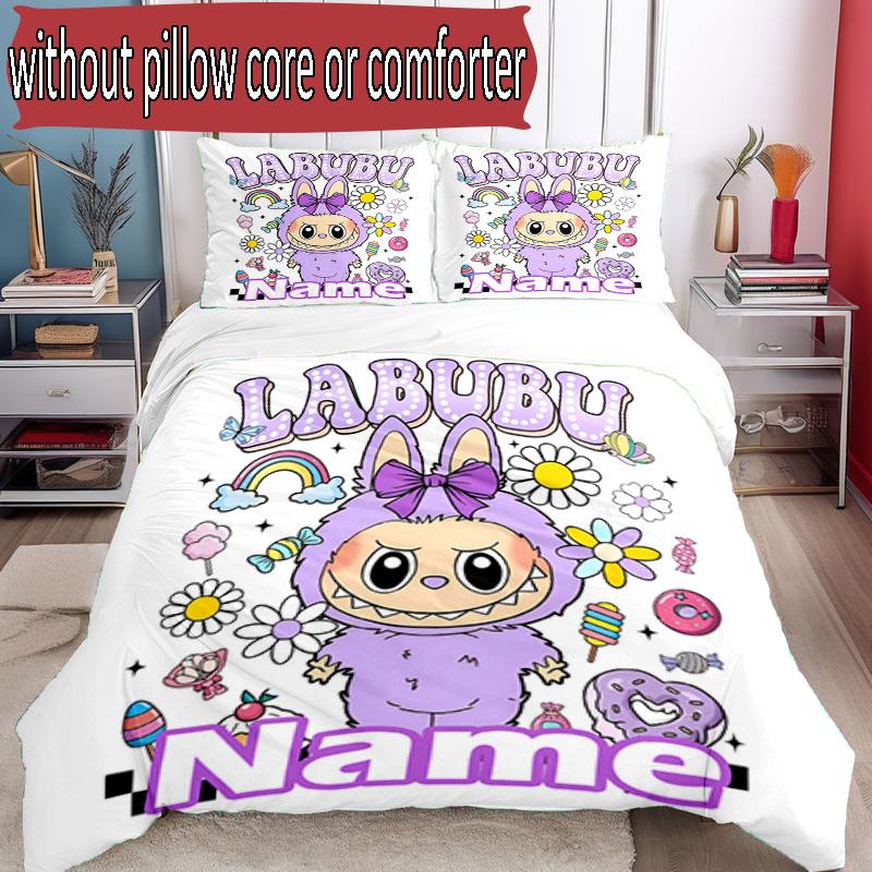 3pcs Duvet Cover Set (1*Duvet Cover + 2*Pillowcase, Without Core), Custom Name Labubu Pattern Bedding Set, Home Bedroom Decor Gift