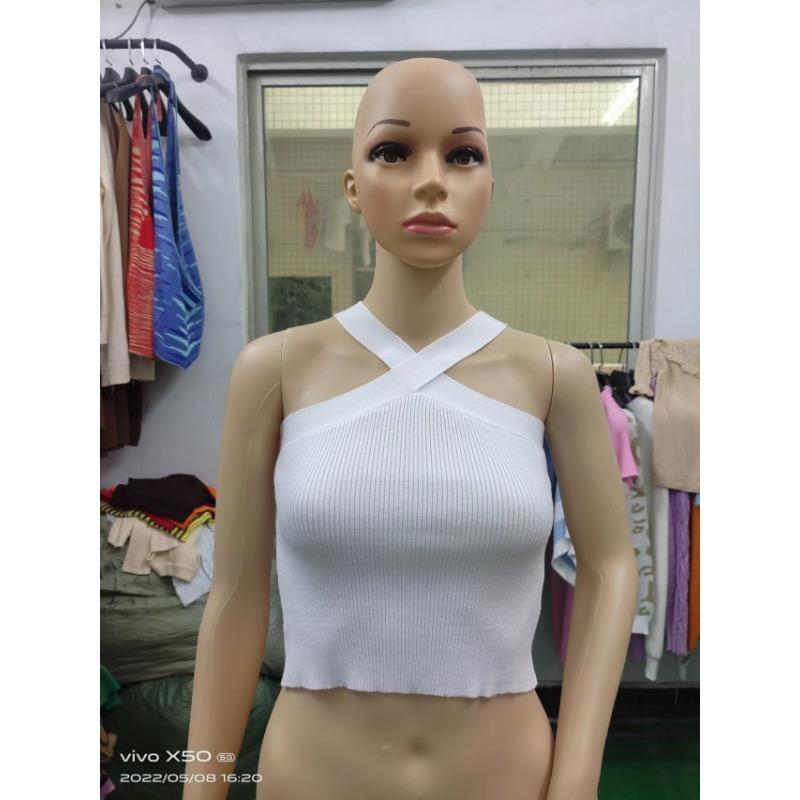 Überkreuzter Strick-Haltertop Rückenfrei Eng Schlankmachend Bandage und Brustbandage