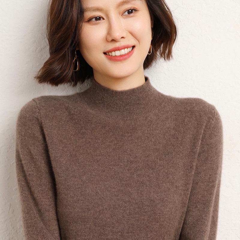 Women's Loose Knit Half Turtleneck Sweater - Long-Sleeve, Large Size Pullover for Autumn & Winter.