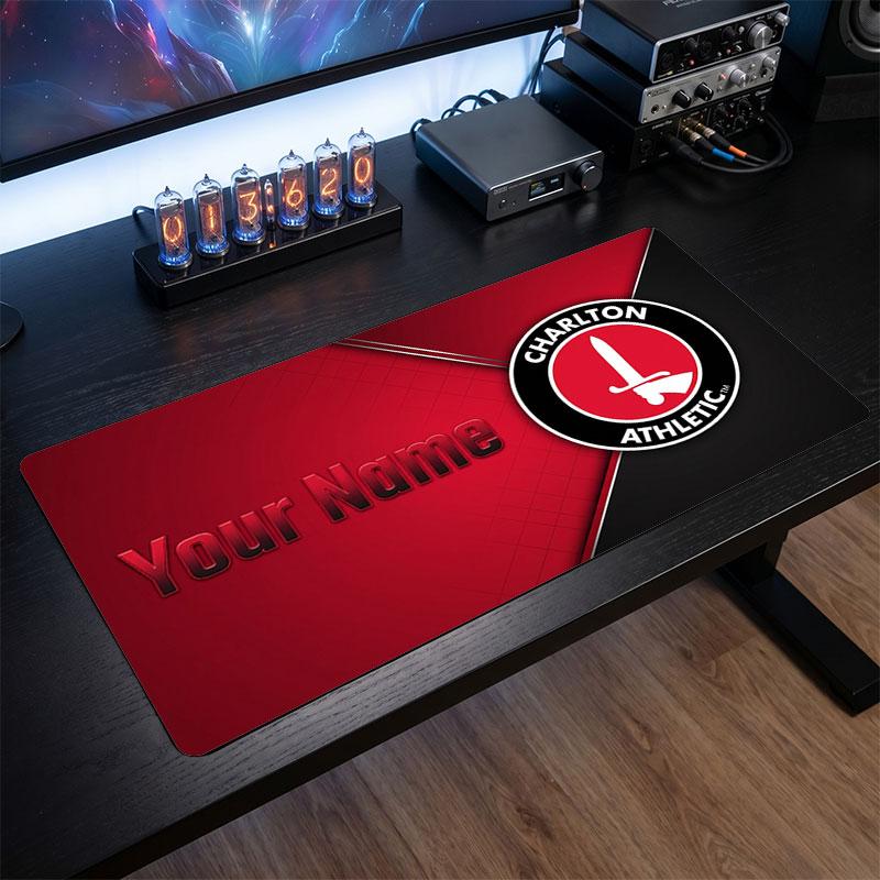 Charlton Athletic Benutzerdefiniertes Großes Mauspade, Personalisierter Name Textdruck, Fußball Logo Rutschfeste Schreibtischmatte Gaming-Geschenk
