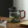 Walnut Handle Mountain View Heat-Resistant Glass Tea Infuser Cup with Crescent Filter