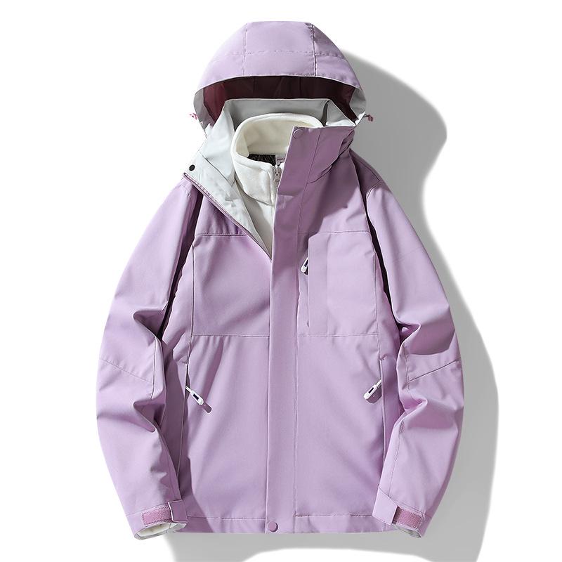Veste 3-en-1 Coupe-vent Imperméable pour Femme avec Doublure Plus Velours, Épaissie pour l'Automne/Hiver, Style Alpinisme Couleur Contrastée pour Homme.