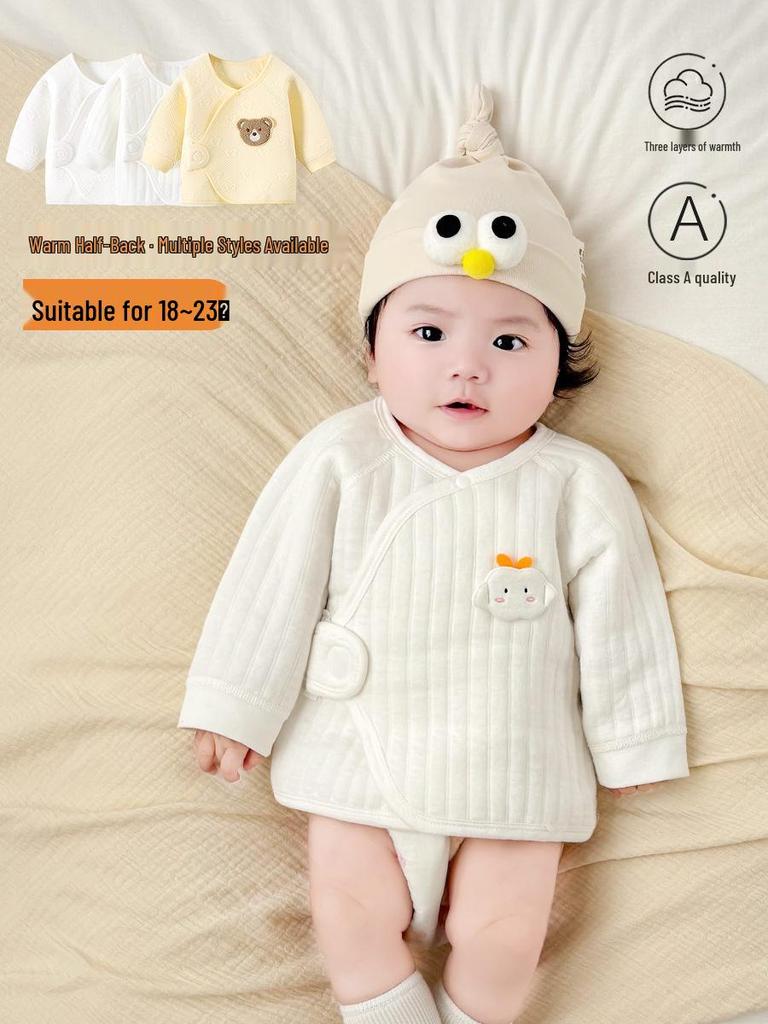 Tagless Pure Cotton Newborn Half-Back Clothes, Monk Style Top for Boys & Girls, Autumn/Winter Pajamas