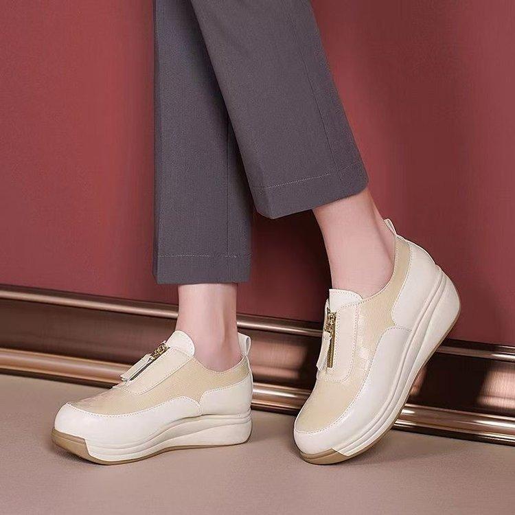 Autumn New British Style Women's Fashion Casual Sports Shoes Wedge Heel Platform Zipper Low Top Non-slip Breathable Single Shoes