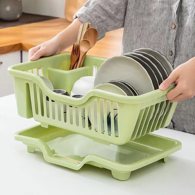 Dish Drying Rack Kitchen Utensils Drainer Rack with Drain Board Countertop Dinnerware Plates Bowls Chopsticks Spoons Organizer