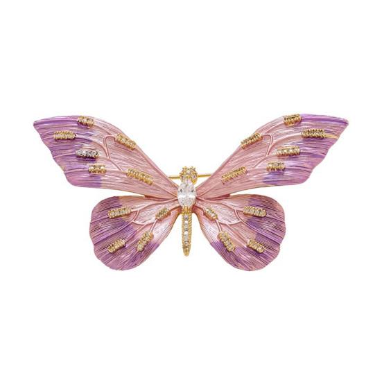 Dambrosch Högblank Strassinlägg Färgövergång Fjärilsdesign Reverspins med Fuskpärla Halsduksmärke Kläder Väskor Accessoarer