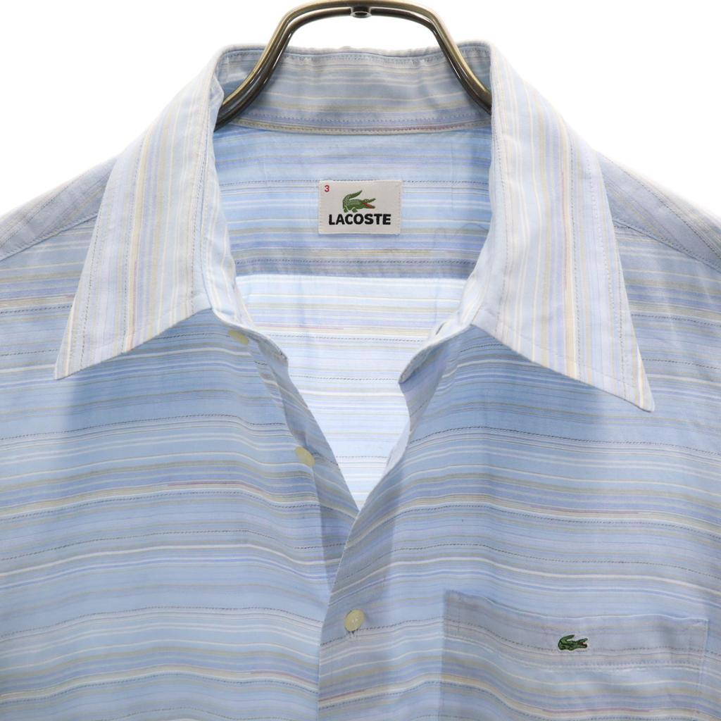 LACOSTE made in Japan Border Pattern Short sleeve shirt 3 Blue Men's Used