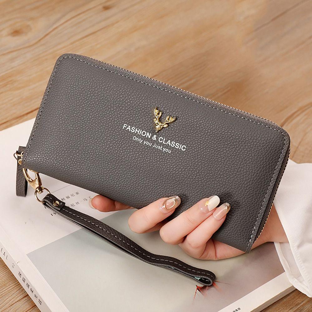 

Multifunctional Zipper Long Wallet Large Capacity Leather Card Bag Coin Purse Women серый