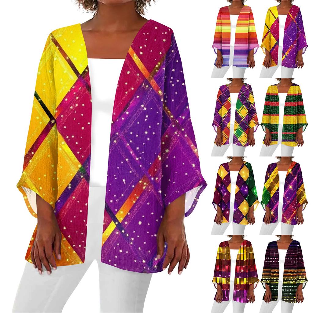 Women's Carnival Print Long Sleeve Knit Cardigan Button Jacket