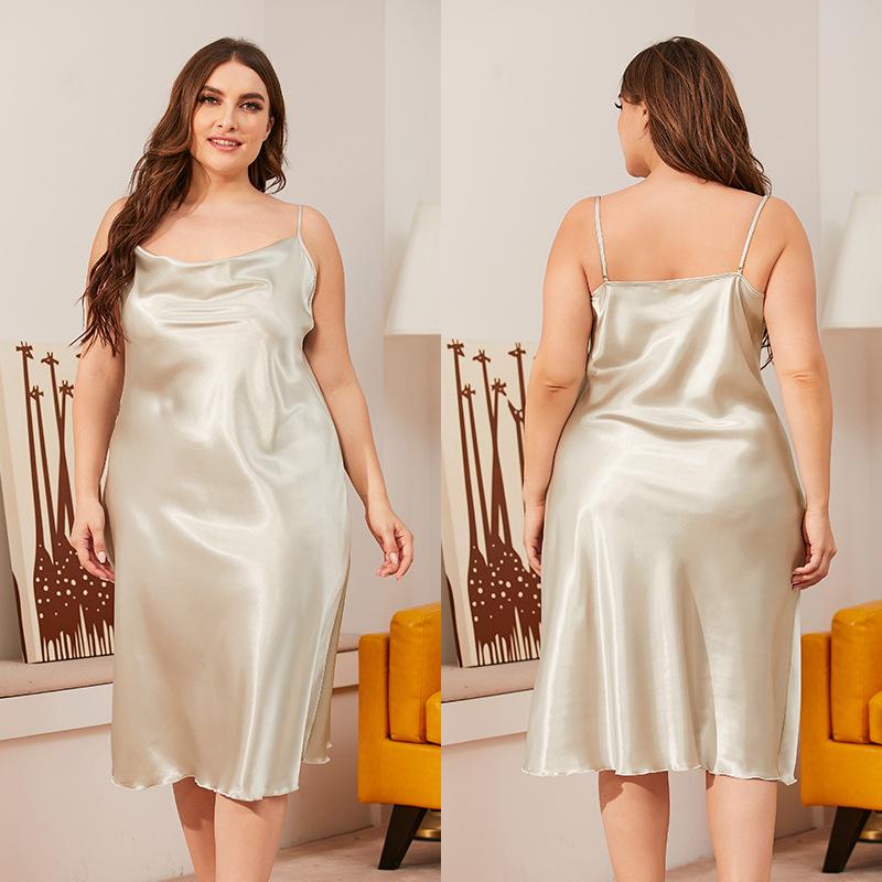 Plus Size Women's Ice Silk Summer Halter Loose Home Dress Nightdress