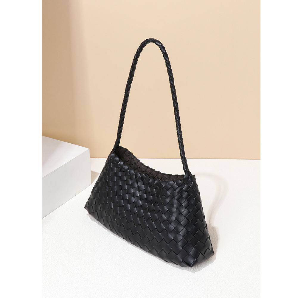 Handcrafted Woven Shoulder Crossbody Bag Simple Casual Ladies Handbag Underarm Bag Fashion Crescent Soft PU Leather Handbag