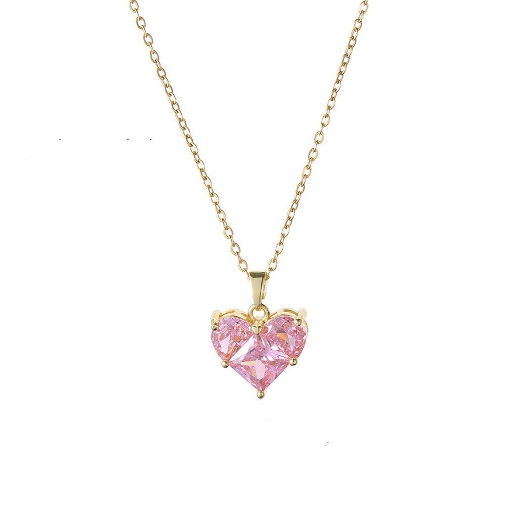 Cute Sweet Gold Color Crystal Heart Pendant Necklace for Women Temperament Party Chokers Jewelry Colorfast Gift