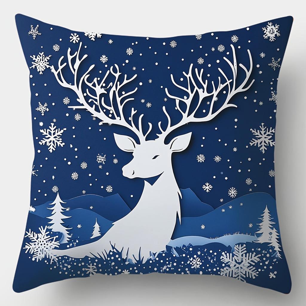 Home Decor Merry Christmas & Winter Animal Snowflake Pillow Pattern Cushion Cover Suitable For Sofa Bedroom Car Pillow Cover