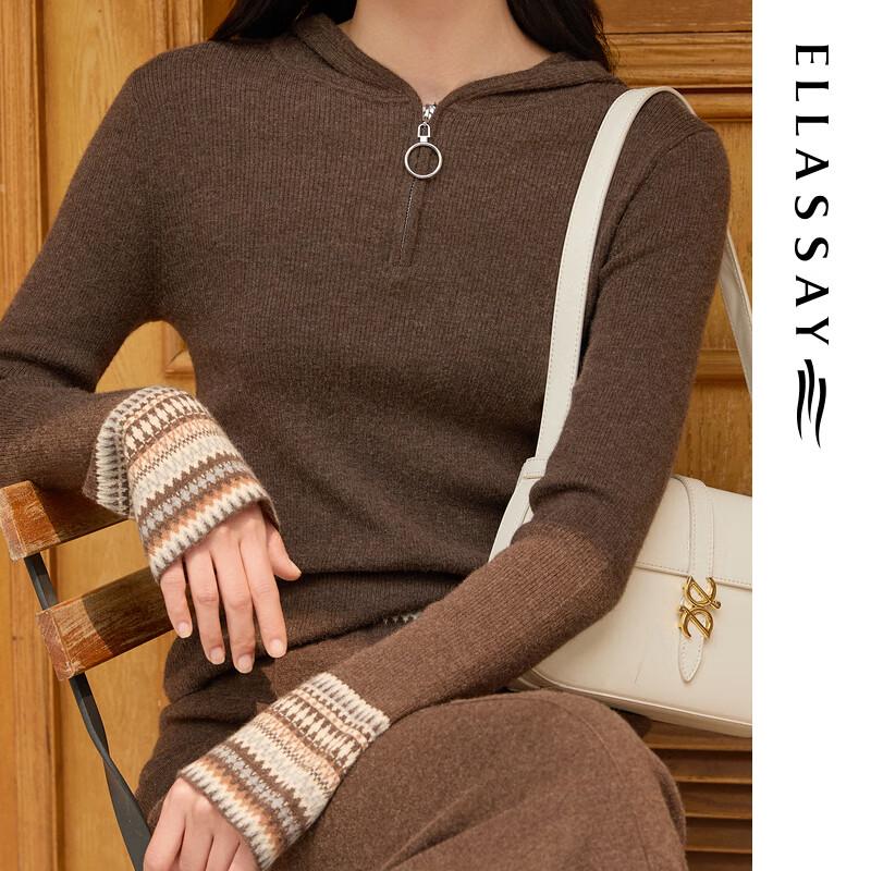ELLASSAY Women's Merino Wool Hooded Knit Sweater