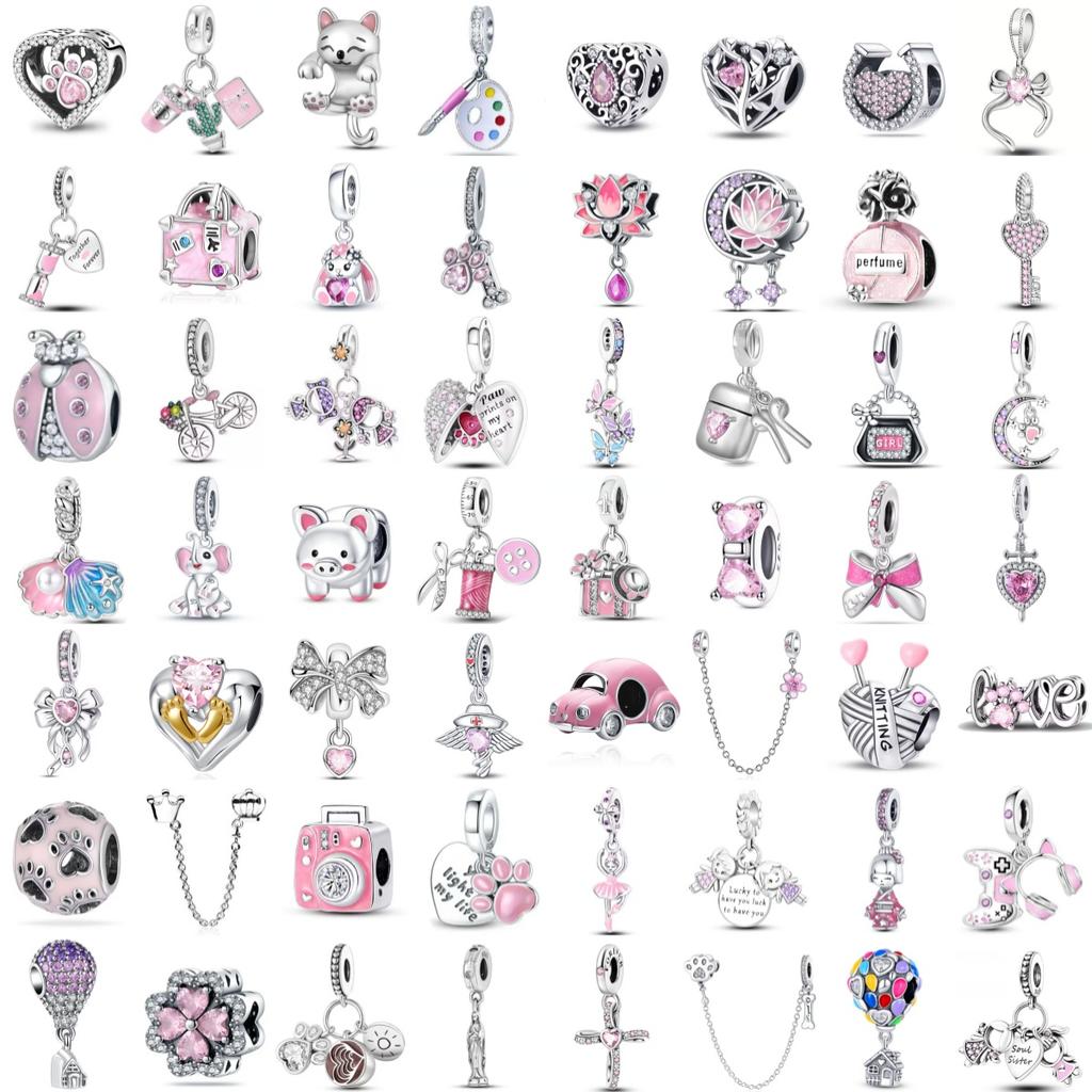 European Pink Car Perfume 925  Silver Charm Bead Fit Original Bracelet Women's jewelry for Gift