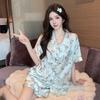 2 Piece Women Set 2025 Summer Short Sleeve Pajamas for Woman Silk Fashion Sleepwear leopard print Sexy Satin Pajama Set homewear