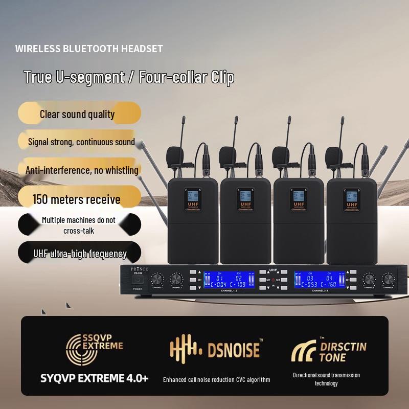Wireless Diversity Microphone Set: Dual Ear-Mic & Quad Lavalier for Professional Stage Use, Free Shipping