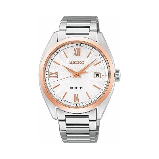 

[Seiko Watch] ASTRON SBXY034 Men s Watch Made in Japan Solar Radio Equipped with Date Calendar Pure Titanium Case and Strap Silver & Pink Gold Dial