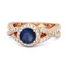 Blue Sapphire Halo Accents Ring - 925 Sterling Silver Rose Gold Vermeil