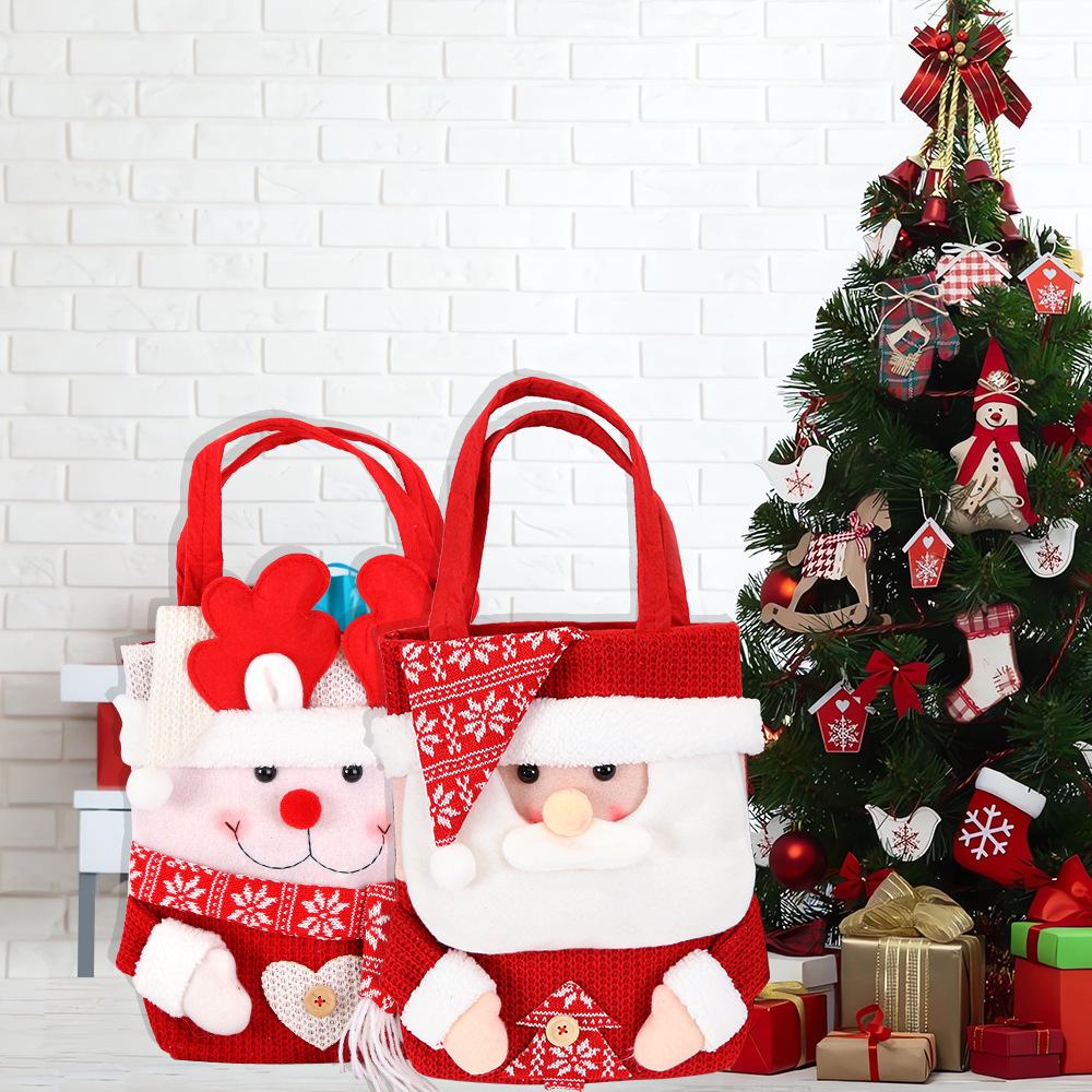 Christmas Candy Tote Bag Santa Snowman Deer Knit Felt Treat Gift Bag Party Decoration