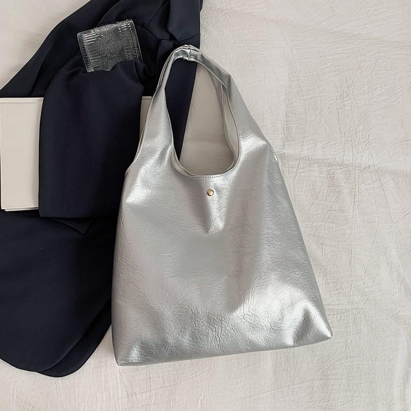 Fashionable Large Capacity Pu Tote Bag For Women Stylish Commuter Handbag In Black Silver White And Brown