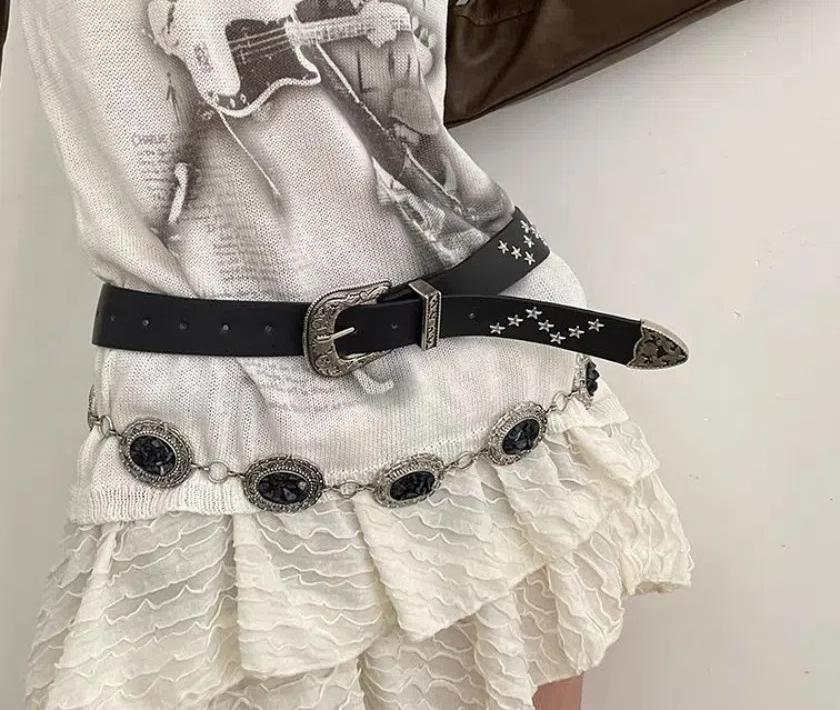 Punk Y2K Wide Belt Retro PU Leather Waistbands Vintage Star Rivet Waist Belt  Waist Seal