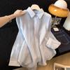 Summer Thin Sunscreen Pearlescent Long-sleeved Rear Split Pink Shirt Women's New Casual Versatile Shirt Women A