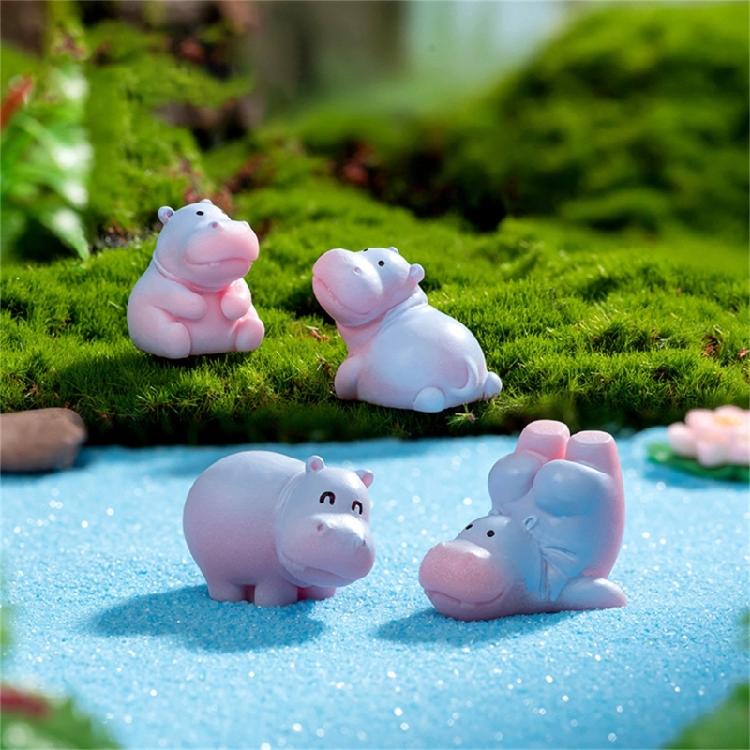 Set of 6 Cute Hippo Miniature Models Resins Figurines Ornaments for Home Office Desktop and Garden Landscape Decoration