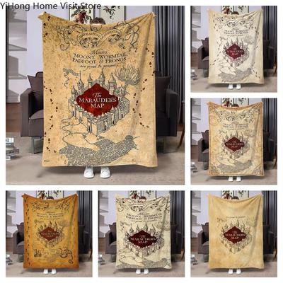 Soft Marauders-Map Throw Blankets, 3D Printed Flannel Blanket Living Room Sofa Camping Picnic Travel Warm Blanket Holiday Gifts
