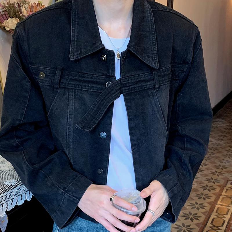 

Мужская джинсовая куртка в стиле ретро с американскими лацканами: Стиль весна-осень M чёрный