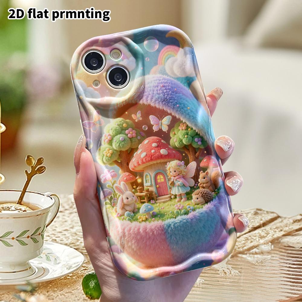 Phone Case: 2D flat, suitable for iPhone 18 17 16 15 14 13 12 Pro, Mushroom Elf House, perfect Christmas and Halloween holiday gift