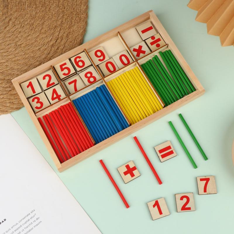 Wooden Kids Math Intelligence Stick Set BPA Free Colorful Counting Rods Educational Toy for Toddlers Early Learning