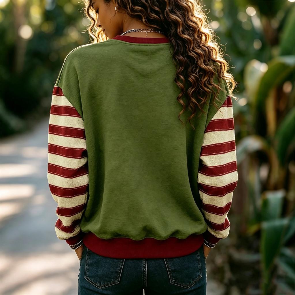 Women's Long Sleeve Christmas Print Neck Pullover Sweatshirt Casual Winter Top