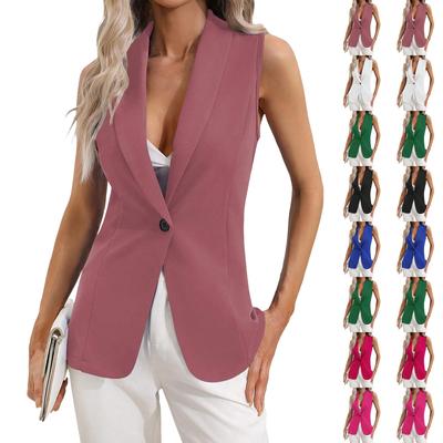 Cardigan de culoare uni la modă pentru femei. Jachetă cu un singur buton, haină cu gât rotund, fără mâneci