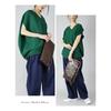 [And It] cocoon cotton knit Plain color V-neck short sleeve Thin summer knit pullover ladies F 55 Green A