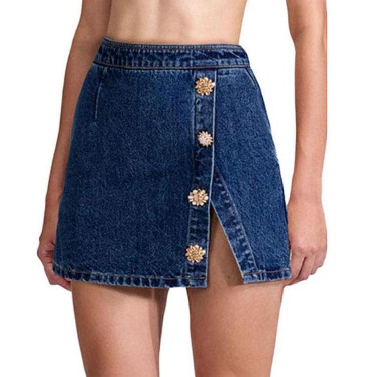 Self-Portrait Solid Color Button Split Midi Denim Skirt Women skirts SWF342Q01700