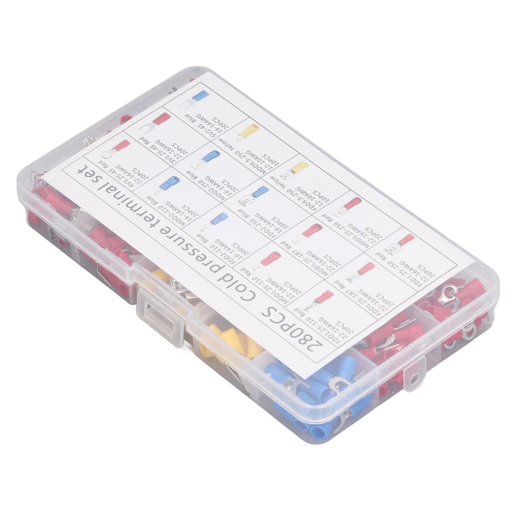 280Pcs Cold Pressed Terminal Brass Core Insulated Sheath Good Conductivity Ring Fork Terminal Kit