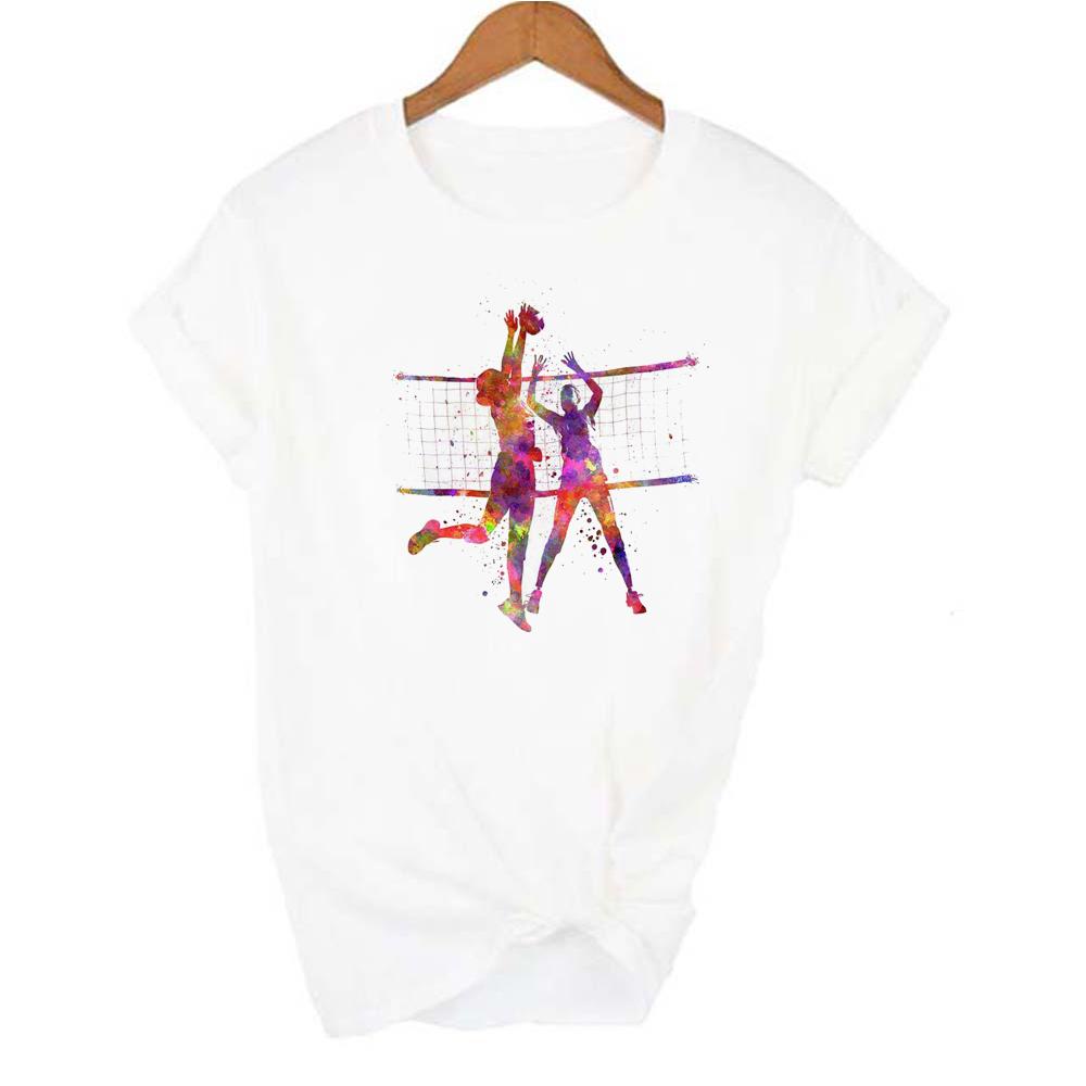 Women Clothes Watercolor Volleyball Girl Graphic Print T Shirt Femme Korean Style T Shirt Female