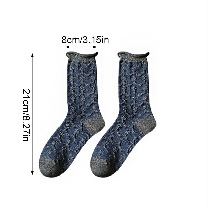 1PC Navy Blue Timeless Seamless Well-Made Versatile Comfortable Vintage Soft Mid-Calf Elegant Socks Seam-Free