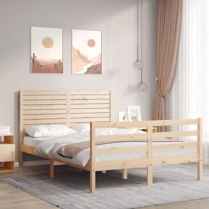 VidaXL Cadre de lit avec tête de lit 120x200 cm bois massif 3195021