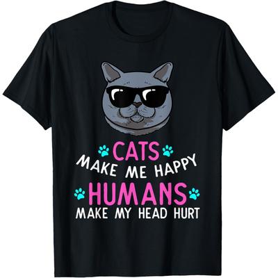 Cat's Make Me Happy, Funny British Shorthair Cat T-Shirt for Men Women